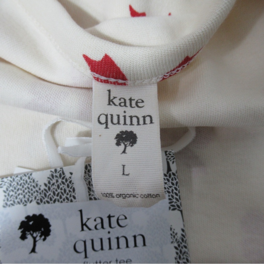 Kate Quinn Organic Cotton Retro Flutter Tee Red Bow Print Size Large - Picture 7 of 14